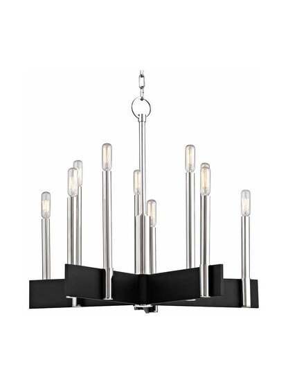 Abrams 10-Light Chandelier in Polished Nickel.